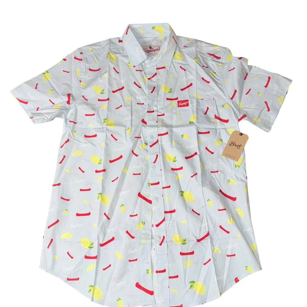 Leinenkugel Beer Button Up‎ Shirt Small Blue Lemon Canoe Short Sleeve NWT